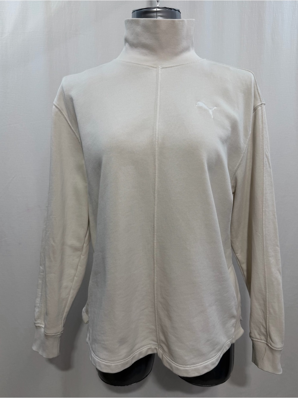 Puma Women Mock Neck Sweatshirt Cream Off White Pullover Activewear Size L 1801